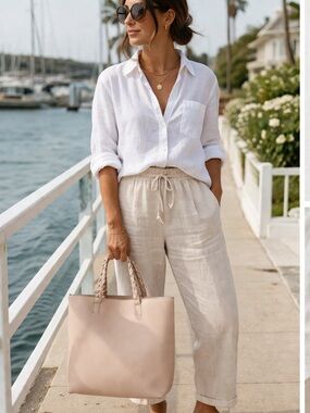 Jules Kae Charlotte Blush Vegan Leather Tote Whipstitch Handles Crossbody Strap